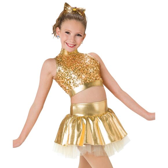 Dance Costume Wish Come V2221 Medium Adult Gold 2pc Jazz Musical Theater Sequin - Picture 1 of 3